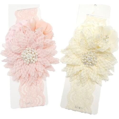 Boutique ins 10pcs Fashion Luxury Glitter Rhinestone Flower Newborn Headbands Big Floral Lace Soft Hairbands Princess Headwear