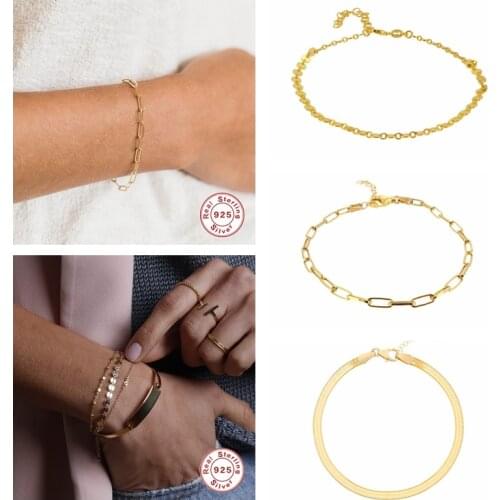 100% 925 Sterling Silver Parperclip Pulseras Adjustbale Charm Bracelets for Women Minimalist Stand Bracelet Bangle Fine Jewelry