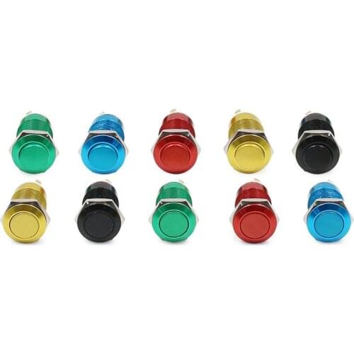 12mm Oxide Aluminium Red Blue Green Black Yellow Waterproof Metal Push Button Switch High Flat Head Momentary Fixation Latching