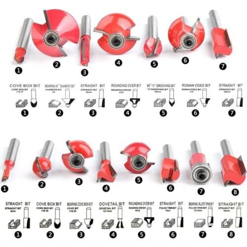 15pcs Router Bit Set Woodworking Milling Cutters 1/4''/8mm Shank for Carbide Engraving Cutting Straight End Mill Trimmer Tools