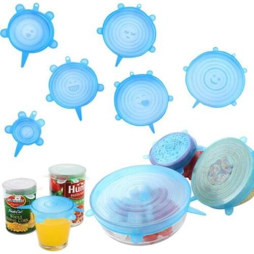 6PCS Reusable Silicon Stretch Lids Universal Lid Silicone Food Wrap Bowl Pot Lid Silicone Cover Pan Cooking Kitchen Accessories