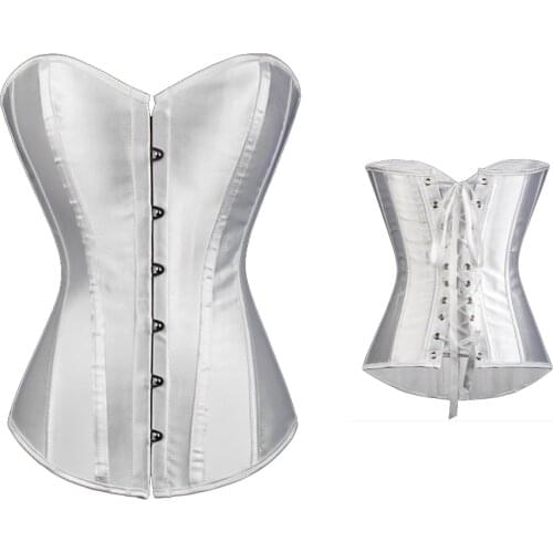 White Womens Lace Up Steel Boned Brocade Lingerie Top Overbust Corset Bustiers Training Shaper for Weight Loss Plus Size