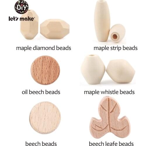 Lets Make 50pc Wooden Beads Beech Wood Maple Beads DIY For Baby Teether Rattles Crib Mobile For Bed Wooden Teether Beads Toys