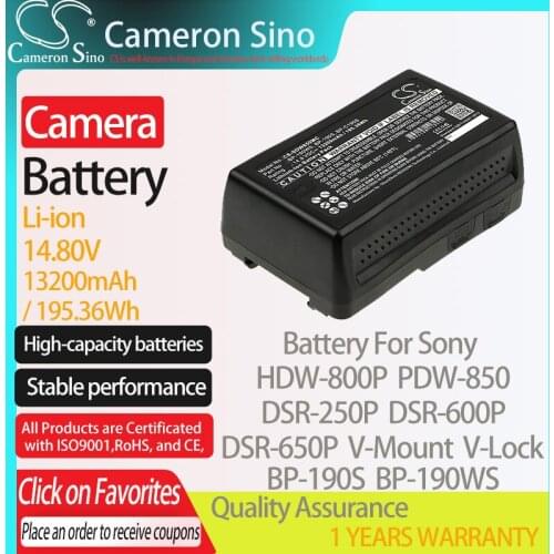 CameronSino Battery for Sony HDW-800P PDW-850 DSR-250P DSR-600P DSR-650P V-Mount fits Sony BP-190S Digital camera Batteries