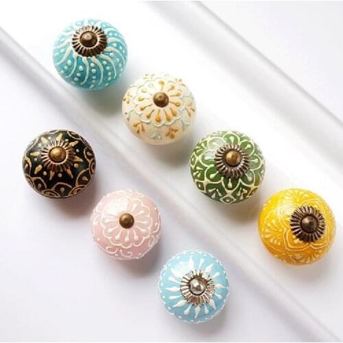 European Hardware Handle American Mediterranean Drawer Cabinet Door Wardrobe Retro-hand-painted Ceramic Handle