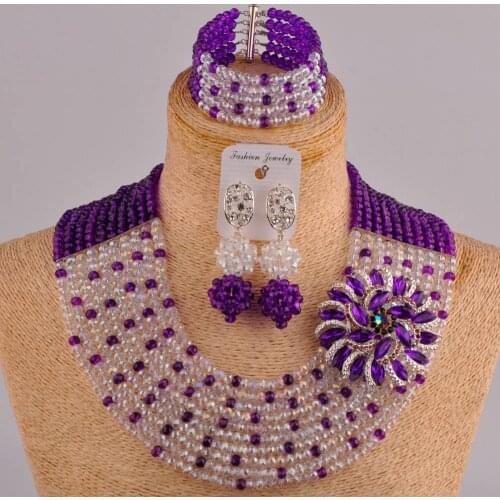 Purple and clear ab african jewelry set nigerian wedding beads 10SZ