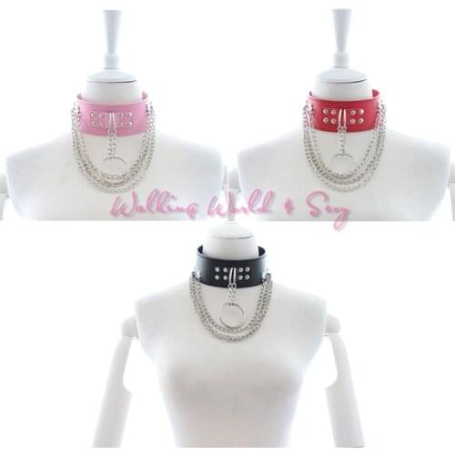3 Color Leather Bondage Collars With Chain Lock Sex Adult Collars Fetish Slave Collar Sex Necklace Bondage Erotic Toys For Women