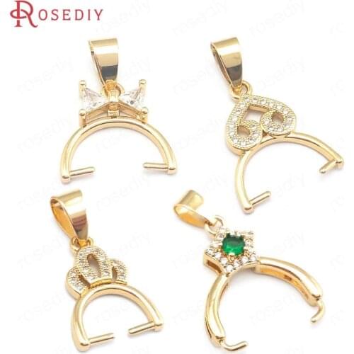 10PCS 24K Champagne Gold Color Brass and Zircon Connector for Necklaces Bow Charms Pendants Jewelry Making Supplies Accessories