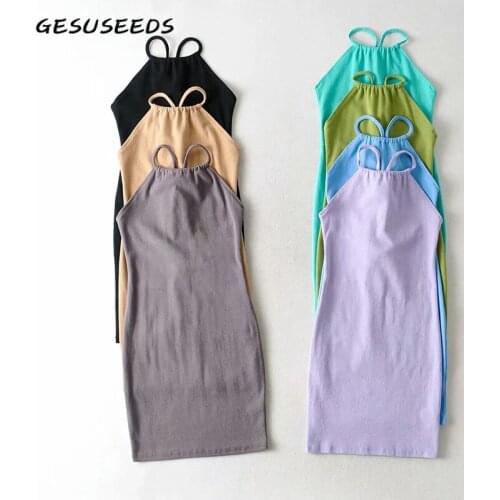 Summer halter dress women sexy bodycon dresses solid spaghetti strap dress party mini dresses black backless lace up dress green