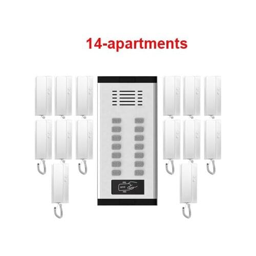Best Quality 2-wired Home Audio Intercom Doorbell System ID Card Unlocking Direct Press Key Audio Door Phone for 14-Apartments
