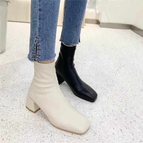 Fashion Elegant White Ankle Boots Women Designer Sexy Lady Chelsea Boots Casual Leather High Heels Black Autumn Winter Shoes New