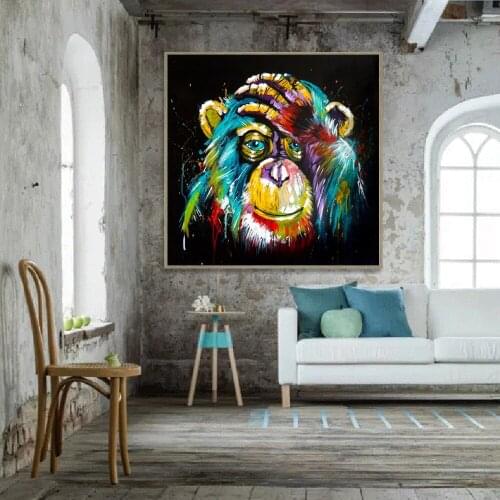 MUTU Wall Art Oil Picture Canvas Prints And Poster Spray Painting Thinking Gorilla For Living Room Decoration Poster No Frame