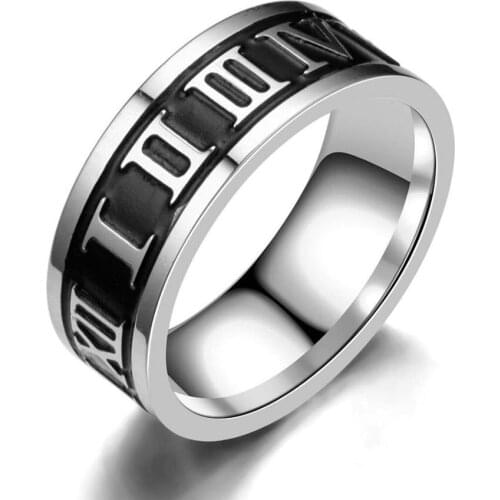 MANGOSKY 8mm Titanium Vintage Ring Silver Color Roman number Rings For Men Women Personalized Ring Customize Ring Engraved Ring