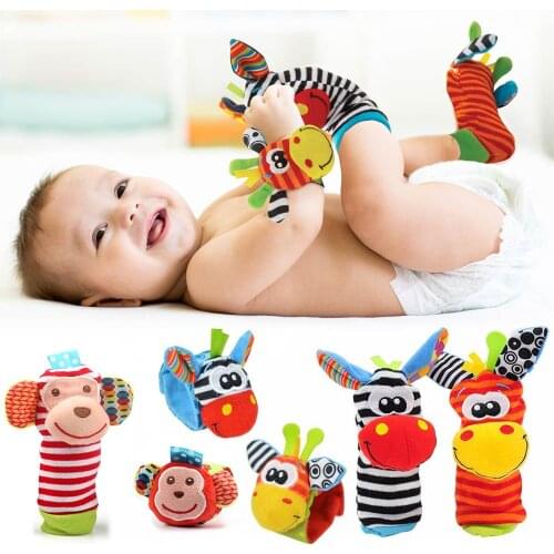 Cartoon Plush Socks Wrist Strap Rattles Baby Toys 0-12 Months Newborn Infant Kids Animal Sock Foot Finder Toy Gift Soft Rattle