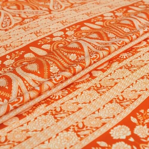 100cmx137cm Orange Paisley Plain Crepe Satin Silk Fabric New Dress Patchwork Tela