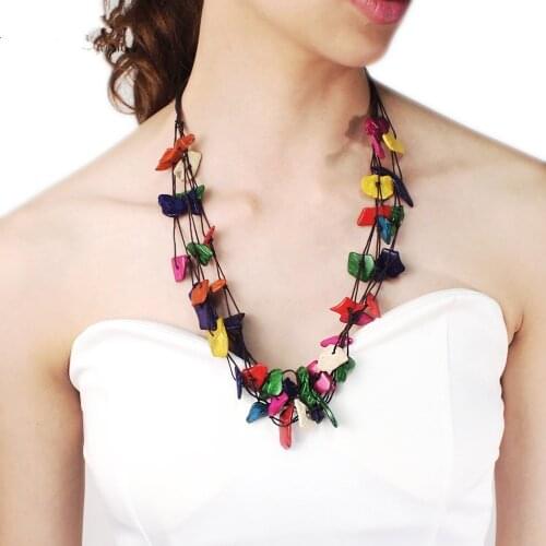 Bohemian ethnic chic necklace with full hand-woven colored coconut shell pendant and multi-layer long necklace for women 2021