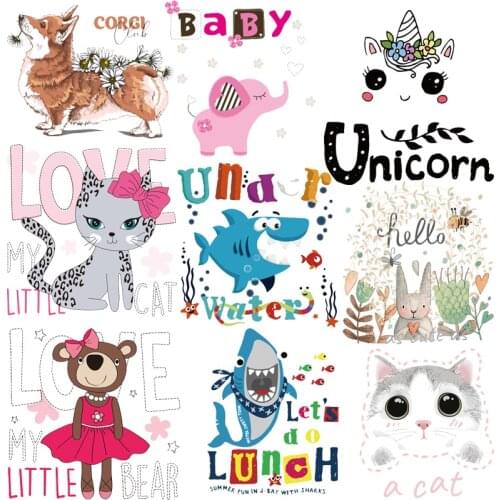 Pulaqi Cartoon Animals Thermal Stickers On Clothes Iron On Transfer Cat Dog Patches For Clothing Unicorn Patch Clothing Applique