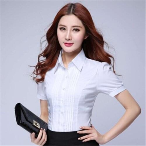 2016 Summer short-sleeved shirts big yards chiffon blouses summer women fashion casual slim formal work wear white shirts ZY887