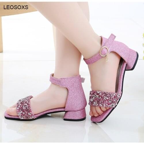 Girls' Sandals Summer 2021 New Fashion Childrens Shoes Rhinestone Version Small High Heel Open Toe Princess Shoes