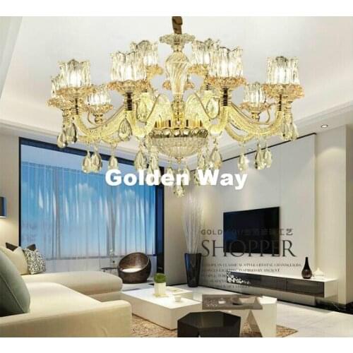 European Modern Crystal Lights Chandeliers Golden Pendant Lamps Dining Room Living Lobby lamp Lighting E14 LED AC Candle Bulbs