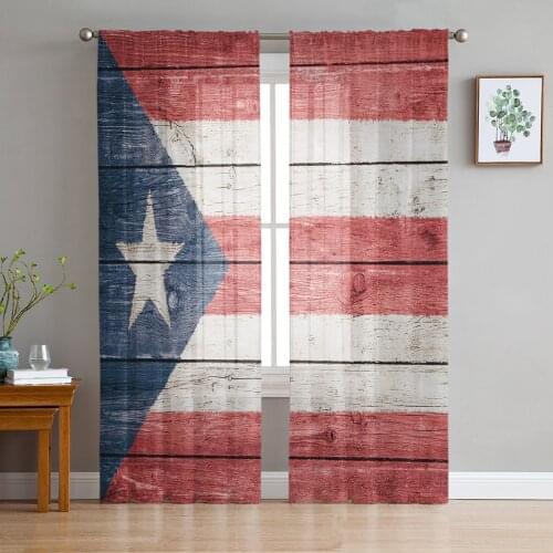 Puerto Rico Flag Wood Window Treatment Tulle Modern Sheer Curtains for Kitchen Living Room the Bedroom Curtains Decoration