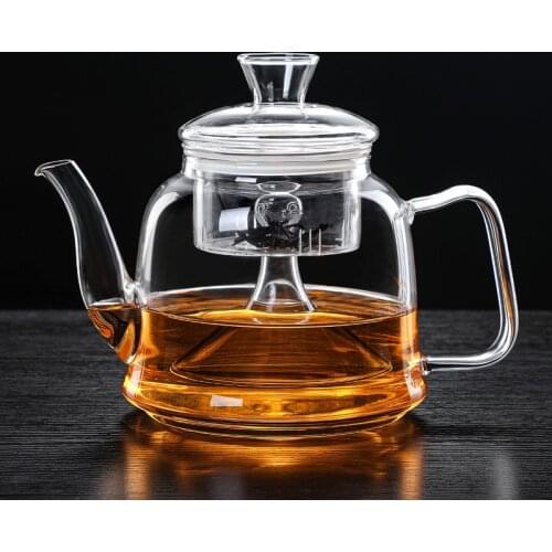 Large Capacity Glass Tea Pot Boil Tea Ware Glass Steaming Teapot Gas Stove Uses Glass Pot 1.2L Flower Set Puer Kettle Home Tool