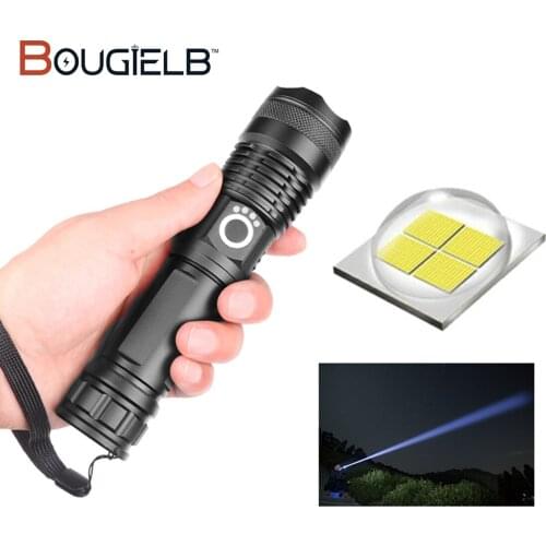 Super Bright XHP50 LED Flashlight Zoomable USB Rechargeable High Powerful Torch Waterproof 18650/26650 Tactical Flash Light