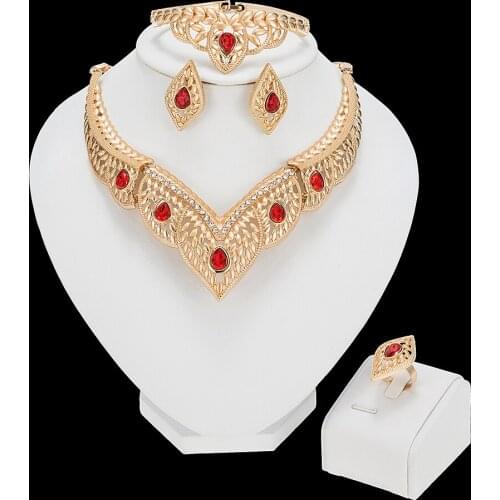 Bridal Jewelery Necklace Sets For Women African Earrings Indian Rings Dubai Gold Bracelet Nigerian Wedding Wholesale Accessories