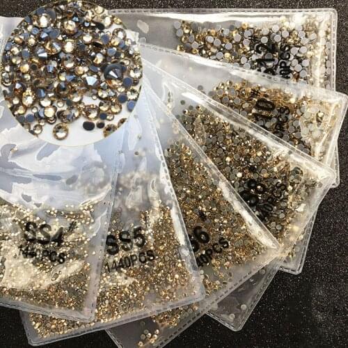 Swarovsky 1440Pcs Flatback Glass Nail Rhinestones Champagne SS4-SS20 Golden Phantom Nail Art Decoration Stones Manicure