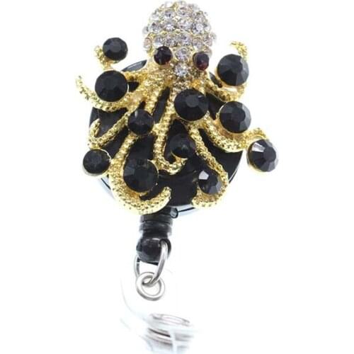 10pcs/lot Free shipping Rhinestone Octopus Animal Retractable Office Accessories Badge Holder Pull Reels