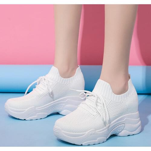 2020 New High-top Platform Sneakers Women Knitted Casual Shoes Woman White Black Sneakers Air Mesh Chunky Trainers Dad Shoes