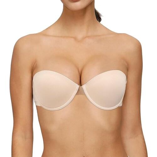 Vgplay Strapless Bra Padded Push Up Bras for Women Solid Plunge Underwear Multiway Clear Strap Bralette for T-shirt Wedding
