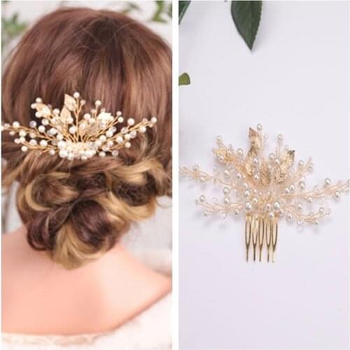 Gold Leaf Headpiece For Women Prom Rhinestone Bridal Hair Comb Accessories Handmade Wedding Hair Jewelry расческа для волос