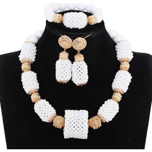 White Crystal Beaded Women Jewelry Set Handmade White African Beads Jewelry Set Fashion Party Necklace Jewellery 2018 WE169