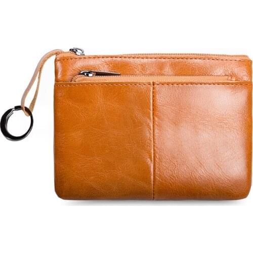 High Quality Genuine Leather Women Mini Wallet Oil Wax Leather Coin Purse Coin Credit Card Holder With Metal Ring Money Bags