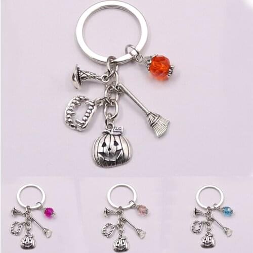 1pcs Halloween Pumpkin Sorcerer Witch Hat Teeth Keychain For Keys Car Bag Charm Bead Key Ring Handbag Key Chains Jewelry