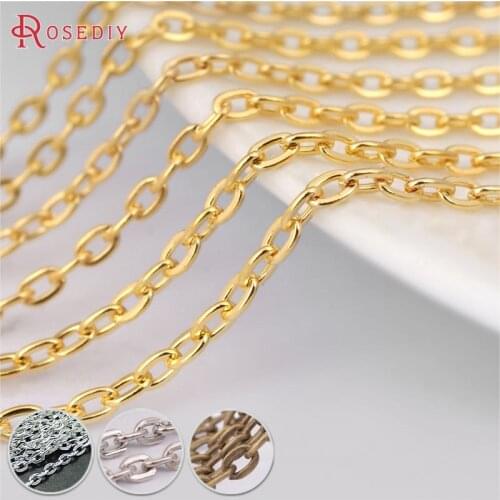 14528)5 Meters width 2MM 3MM Iron Flat Oval Link Chains Necklace Chains Diy Jewelry Findings Jewelry Accessories
