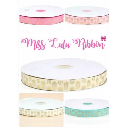7/8" 22mm Hot Sell Gilding Pineapple Printed Foil Grosgrain Ribbon Wedding Decoration Christmas DIY Present Ribbon 50Yards