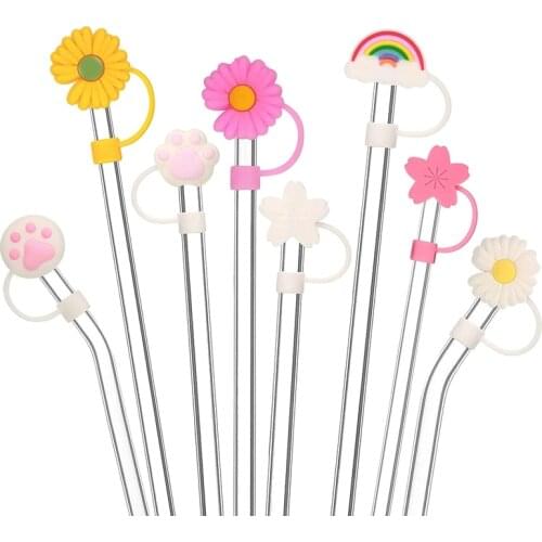 8 Pieces Silicone Straw Tips Cover Reusable Drinking Straw Lids Cover for 6-8 mm Straws Anti Dust Straw Tips Plugs
