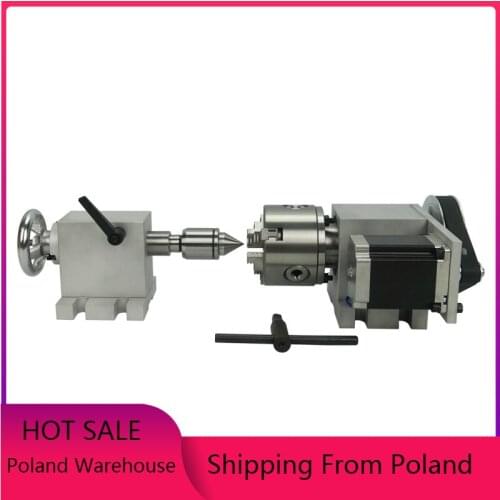 80MM 3 jaw chuck A 4th rotary axis 65mm Center height tailstock for CNC Router Engraver Milling Machine laser engraving