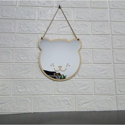 Bear Acrylic Wall Decorative Mirror Interior Design Wooden Framed Wall Hanging Mirror for Home Living Room Bedroom and Entryway