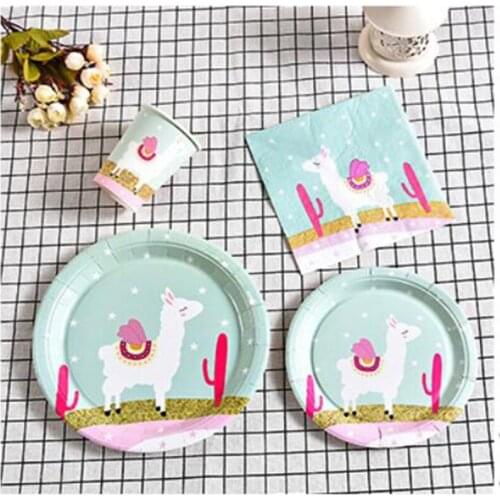 Alpaca Cactus Disposable Tableware Set Napkin Cardboard Cup Party Birthday Wedding Baby Baptism Party Decoration Supplies