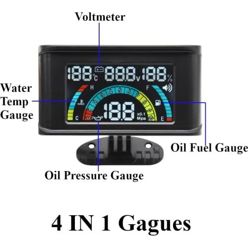 4 in 1 Car LCD Digital Meter Oil Pressure+Voltmeter+Oil Fuel Gauge+ Water Temperature Gauge With Alarm 12V 24V Without Sensor