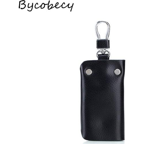 Bycobecy Men Car Key Wallet Portable Mini Card Bag Key Case Organizer Pouch Key Chain Neutral Pu Leather Key Wallet Keys holder
