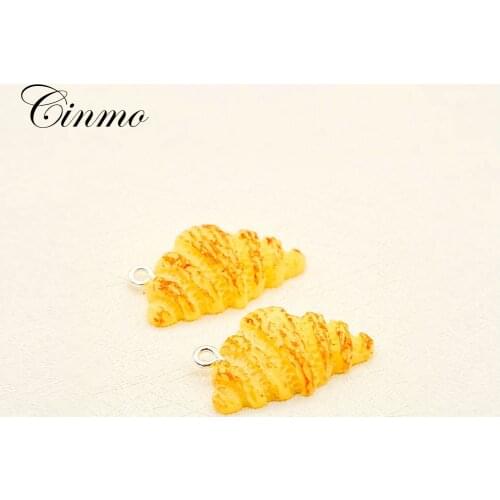 Cinmo 5Pcs 3D Cute Croissant Bread Resin Charms For Men Women Diy Food Keychain Earrings Dangle Pendants Jewelry Accessories