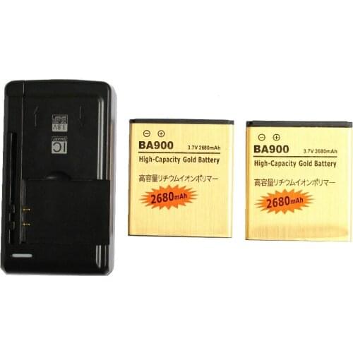 Ciszean 2x 2680mAh BA900 Gold Replacement Battery + Universal Charger For E1 J L M TX LT29/i ST26i/a S36h C2104 SO-04D AB-0500