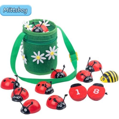 Montessori Beetle Numbers Educational Wooden toy 3D Puzzle Wooden Round baby interactive game Early Education Enligh Leares Toy