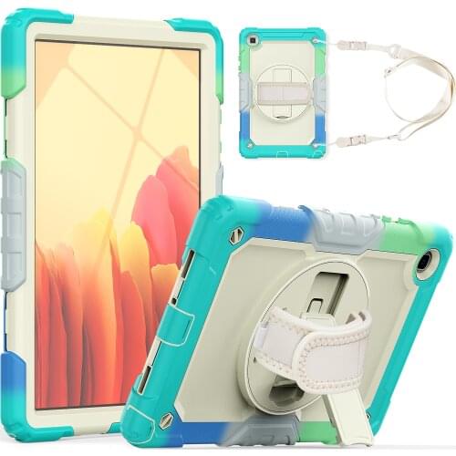 For Galaxy Tab A7 2020 Case 10.4 SM-T500 T500 Cover 3 Layer Kids Tough Rugged Armor 360°Rotating Strap for Samsung Tabet 10.4