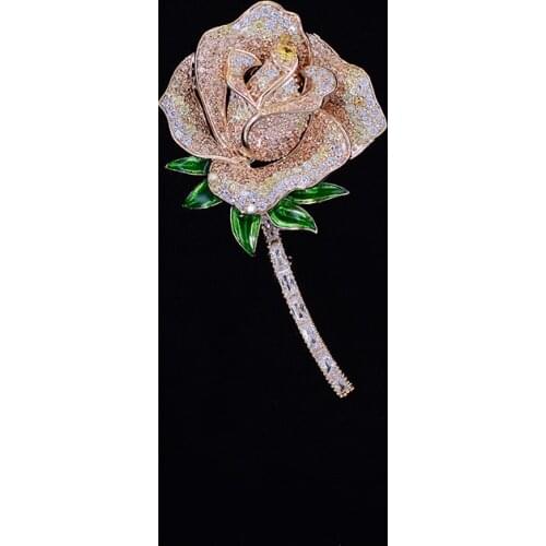 Graceful Yellow Pink Zircon Crystal Rose Brooches for Women 2020 Flower Brooch Pins Jewelry Christmas Gift broche femme bijoux