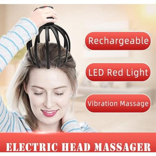 Rechargeable Octopus Electric Head Massager LED Red Light Scalp Health Care Vibration Massage Reliefe Hair Stimulation Hand Free